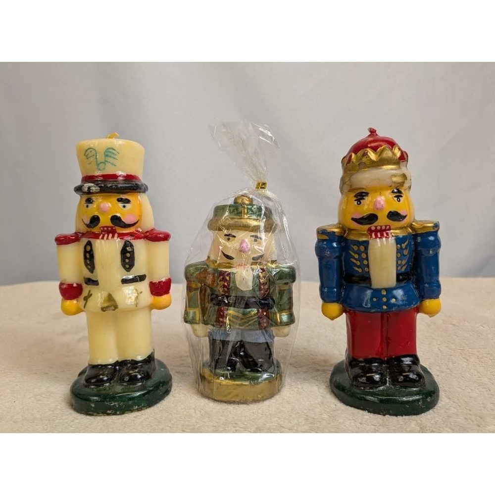 Nutcracker Candles Set of 3 Vintage Christmas Holiday‎ Home Decor Wax Figures